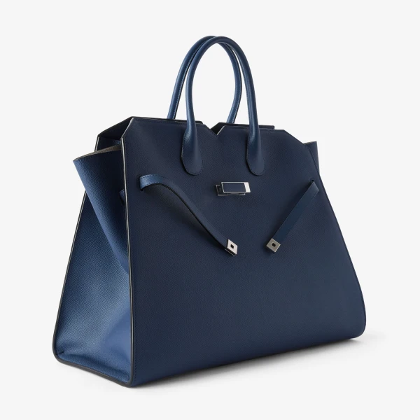 Valextra Milano Two Handles Large Bag in Sapphire Blue | Totes & Top-Handle Bags | Coveti