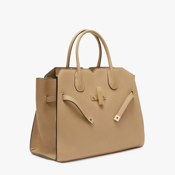 Valextra Milano Two Handles Medium Bag in Cashmere Beige | Totes & Top-Handle Bags | Coveti