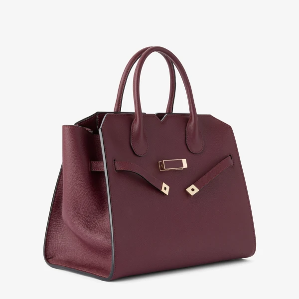 Valextra Milano Two Handles Medium Bag in Claret Red | Totes & Top-Handle Bags | Coveti