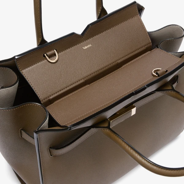 Valextra Milano Two Handles Medium Bag in Khaki | Totes & Top-Handle Bags | Coveti