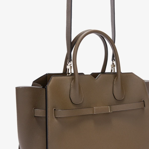 Valextra Milano Two Handles Medium Bag in Khaki | Totes & Top-Handle Bags | Coveti