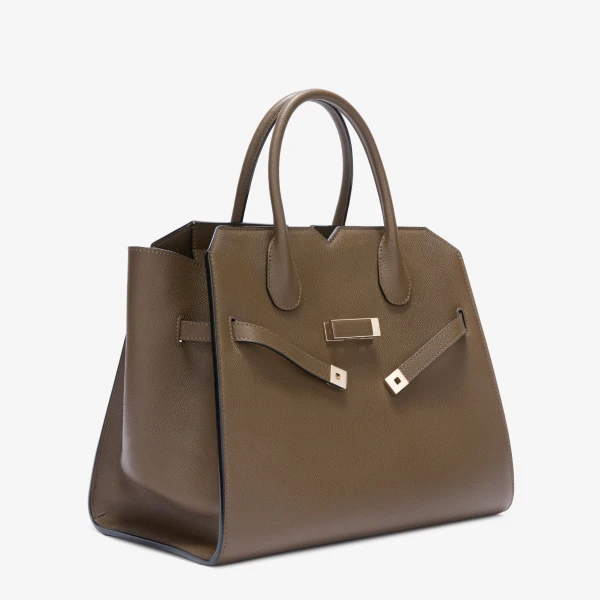 Valextra Milano Two Handles Medium Bag in Khaki | Totes & Top-Handle Bags | Coveti