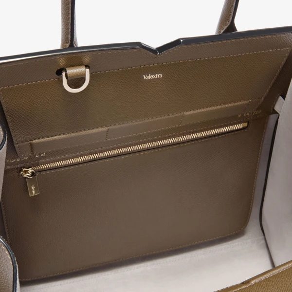 Valextra Milano Two Handles Medium Bag in Khaki | Totes & Top-Handle Bags | Coveti
