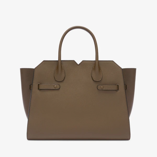 Valextra Milano Two Handles Medium Bag in Khaki | Totes & Top-Handle Bags | Coveti