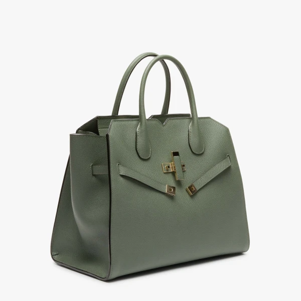 Valextra Milano Two Handles Medium Bag in Musk Green | Totes & Top-Handle Bags | Coveti