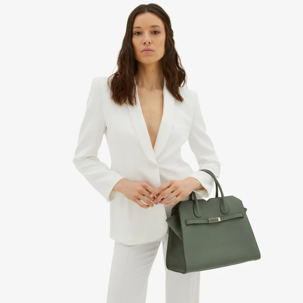 Valextra Milano Two Handles Medium Bag in Musk Green | Totes & Top-Handle Bags | Coveti