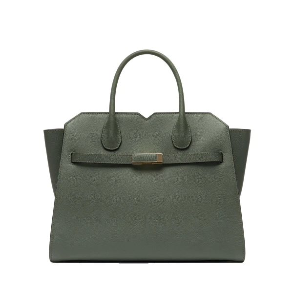 Valextra Milano Two Handles Medium Bag in Musk Green | Totes & Top-Handle Bags | Coveti