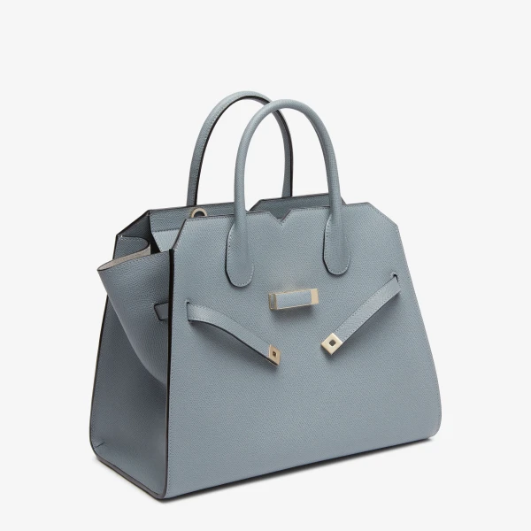 Valextra Milano Two Handles Medium Bag in Niagara Blue | Totes & Top-Handle Bags | Coveti