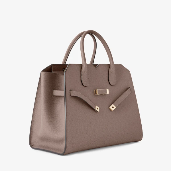 Valextra Milano Two Handles Medium Bag in Sahara Brown | Totes & Top-Handle Bags | Coveti