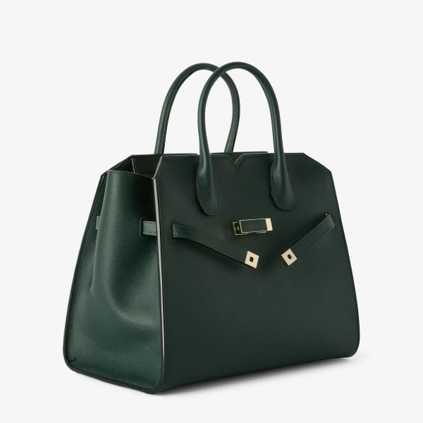 Valextra Milano Two Handles Medium Bag in Valextra Green | Totes & Top-Handle Bags | Coveti
