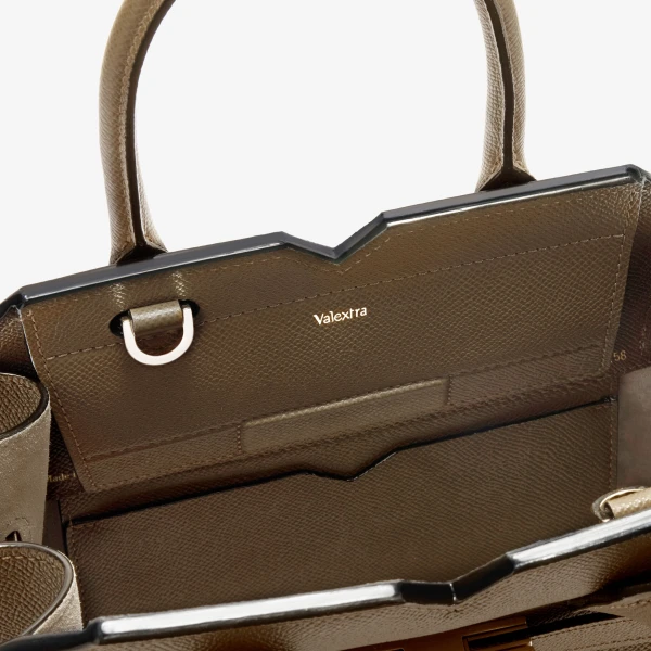 Valextra Milano Two Handles Mini Bag in Khaki | Mini Bags | Coveti