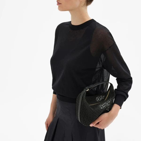 Valextra Mochi Merletto Top Handle Mini Bag in Black | Mini Bags | Coveti