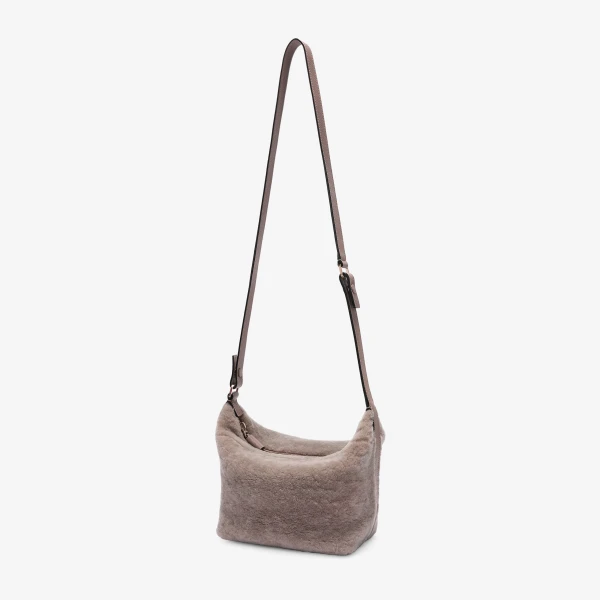 Valextra Mochi Shearling Top Handle Mini Bag in Sahara | Mini Bags | Coveti