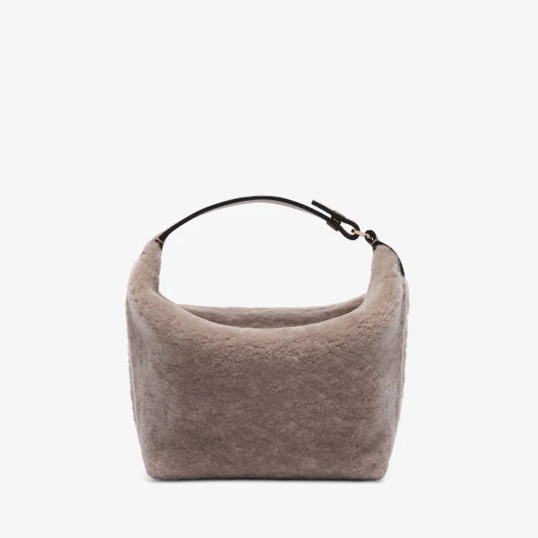Valextra Mochi Shearling Top Handle Mini Bag in Sahara | Mini Bags | Coveti