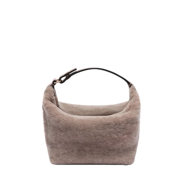 Valextra Mochi Shearling Top Handle Mini Bag in Sahara | Mini Bags | Coveti