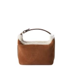 Valextra Mochi Suede Shearling Top Handle Mini Bag in Chocolate Brown | Mini Bags | Coveti