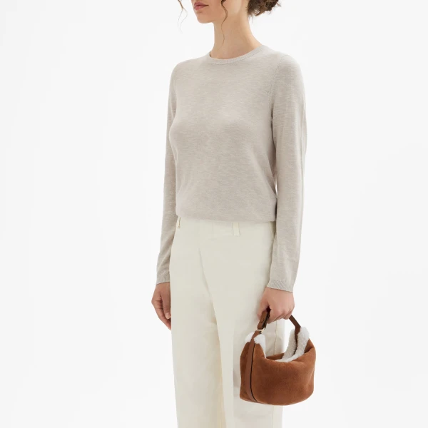 Valextra Mochi Suede Shearling Top Handle Mini Bag in Chocolate Brown | Mini Bags | Coveti