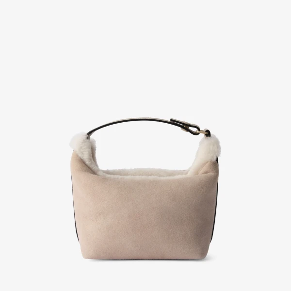 Valextra Mochi Suede Shearling Top Handle Mini Bag in Nude Pink | Mini Bags | Coveti