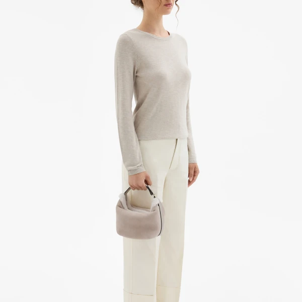 Valextra Mochi Suede Shearling Top Handle Mini Bag in Nude Pink | Mini Bags | Coveti