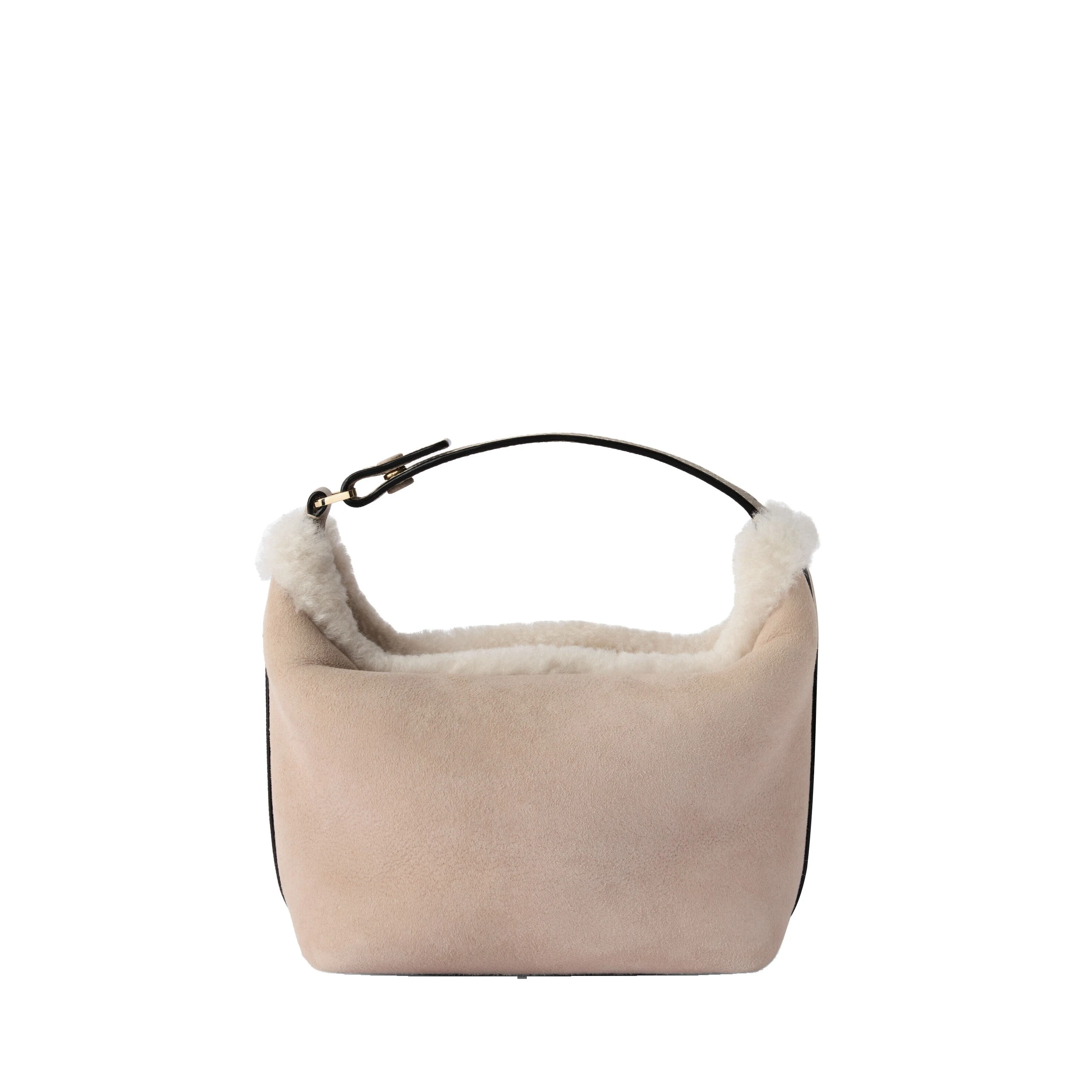 Valextra Mochi Suede Shearling Top Handle Mini Bag in Nude Pink Valextra Mochi Suede Shearling Top Handle Mini Bag in Nude Pink | Mini Bags | Coveti