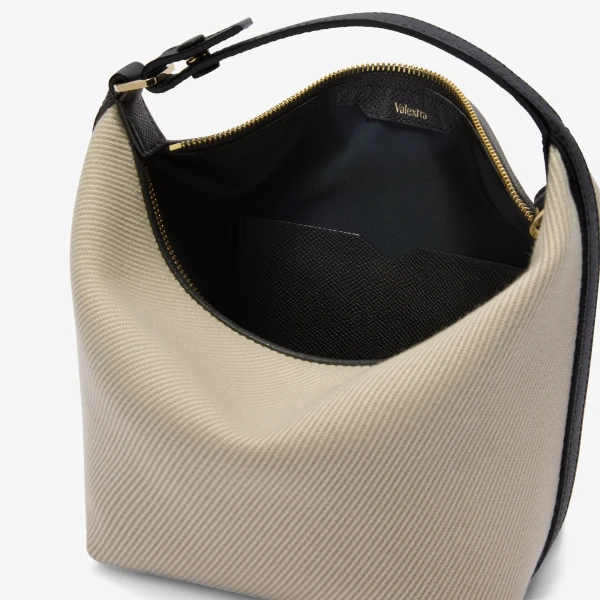 Valextra Mochi Textured Canvas Top Handle Mini Bag in Grey and Black | Mini Bags | Coveti