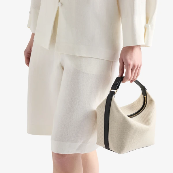 Valextra Mochi Textured Canvas Top Handle Mini Bag in Grey and Black | Mini Bags | Coveti