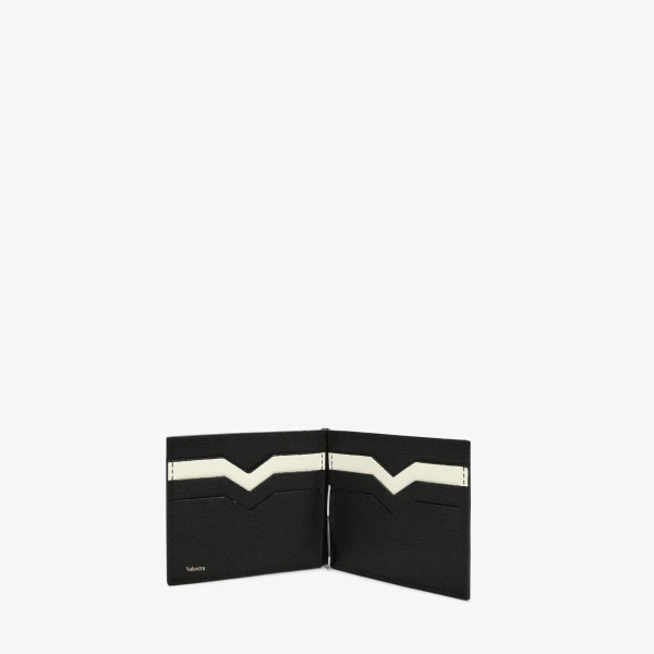 Valextra Money Clip 6CC Wallet in Black and Pergamena White | Wallets & Purses | Coveti