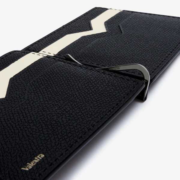 Valextra Money Clip 6CC Wallet in Black and Pergamena White | Wallets & Purses | Coveti