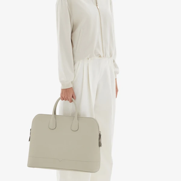 Valextra MyLogo Bowling Bag in Linen Grey | Men Bags | Coveti