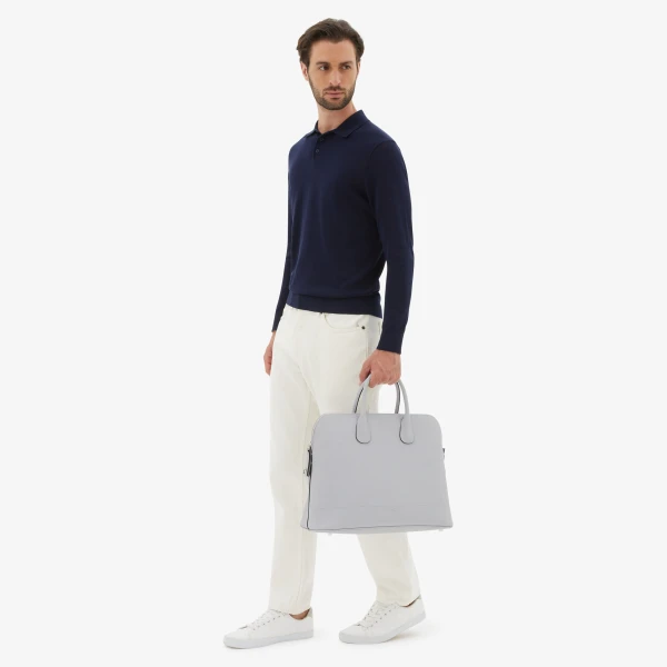 Valextra MyLogo Bowling Bag in Stone Grey | Men Bags | Coveti