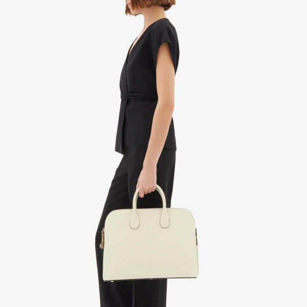 Valextra MyLogo Bowling Medium Bag in Pergamena White | Totes & Top-Handle Bags | Coveti