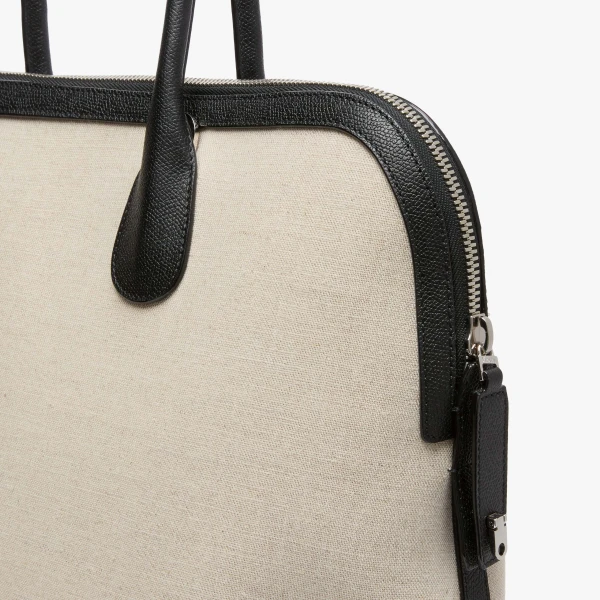Valextra MyLogo Canvas Bowling Bag in Sand Brown and Black | Men Bags | Coveti