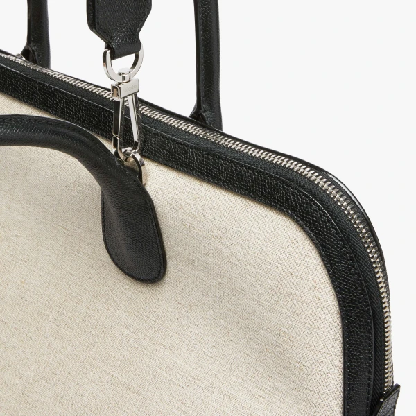 Valextra MyLogo Canvas Bowling Bag in Sand Brown and Black | Men Bags | Coveti