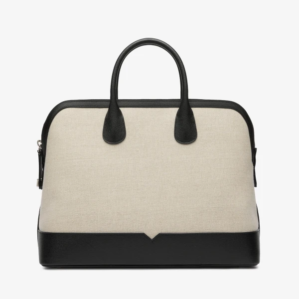 Valextra MyLogo Canvas Bowling Bag in Sand Brown and Black | Men Bags | Coveti