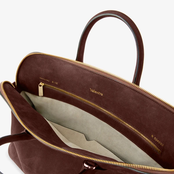 Valextra MyLogo Senso Bowling Medium Bag in Chocolate Brown | Totes & Top-Handle Bags | Coveti