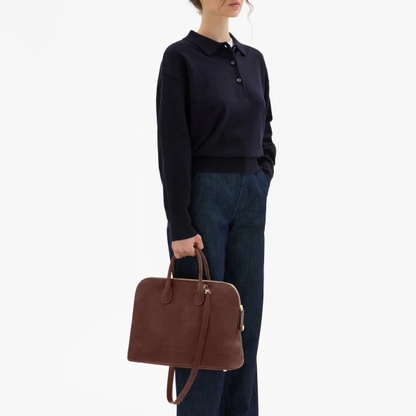 Valextra MyLogo Senso Bowling Medium Bag in Chocolate Brown | Totes & Top-Handle Bags | Coveti