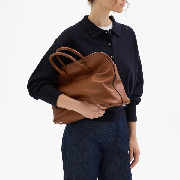 Valextra MyLogo Sublime Bowling Medium Bag in Chocolate Brown | Totes & Top-Handle Bags | Coveti