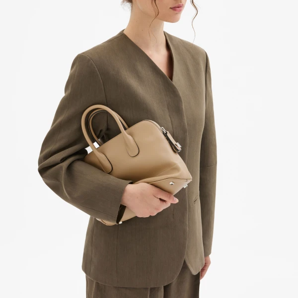 Valextra MyLogo Sublime Bowling Mini Bag in Cashmere Beige | Mini Bags | Coveti