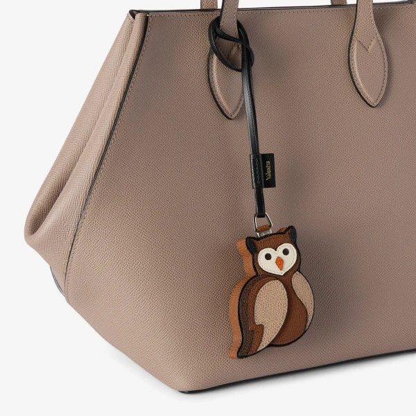 Valextra Owl Charm in Brown Mix | Bag charms | Coveti