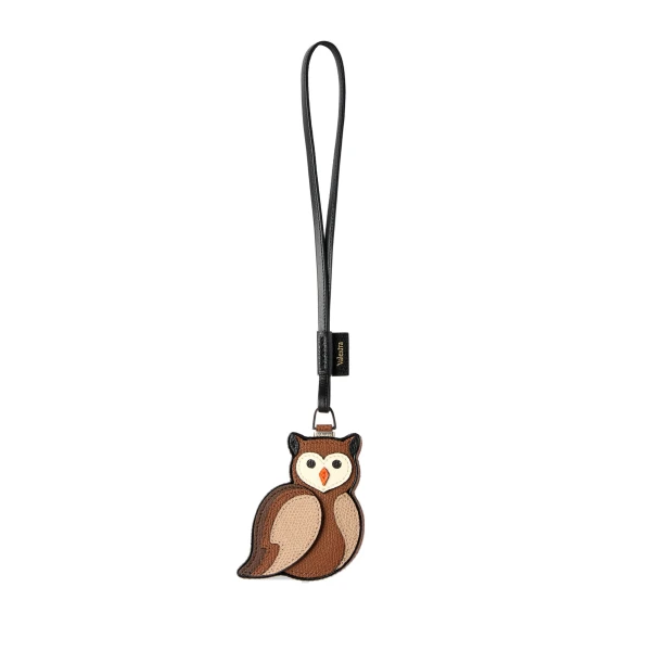 Valextra Owl Charm in Brown Mix | Bag charms | Coveti