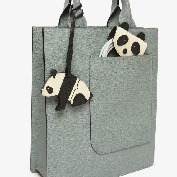 Valextra Panda Charm in Pergamena White and Black | Bag charms | Coveti
