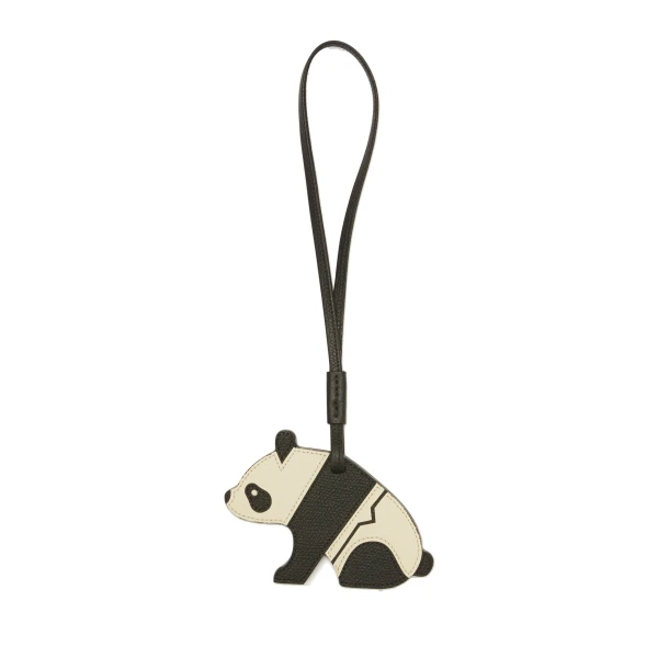 Valextra Panda Charm in Pergamena White and Black | Bag charms | Coveti