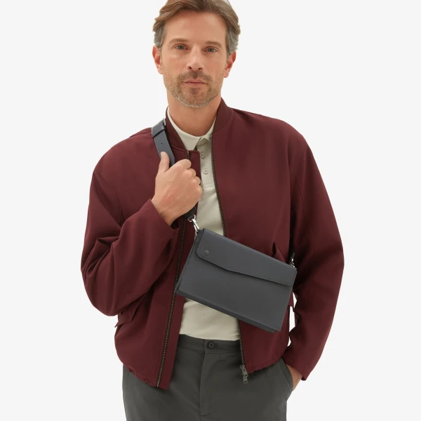 Valextra Pocket Crossbody Bag in Smokey Grey | Men Bags | Coveti
