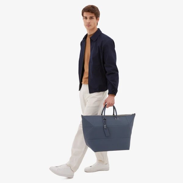 Valextra Polyhedral Travel Bag in Avio Blue | Totes & Top-Handle Bags | Coveti