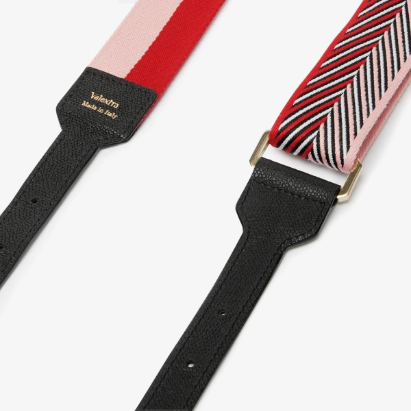 Valextra Shoulder Soft Bucket Jacquard Strap in Peony Pink, Love Red and Black | Bag Straps | Coveti