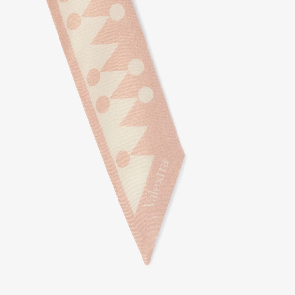 Valextra Silk Band Geometric in Bonne Mine Pink and Pergamena White | Scarves | Coveti