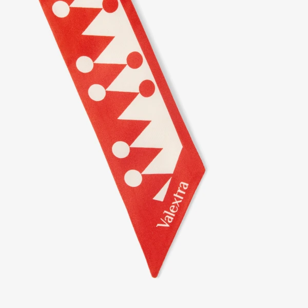 Valextra Silk Band Geometric in Crimson Red and Pergamena White | Scarves | Coveti