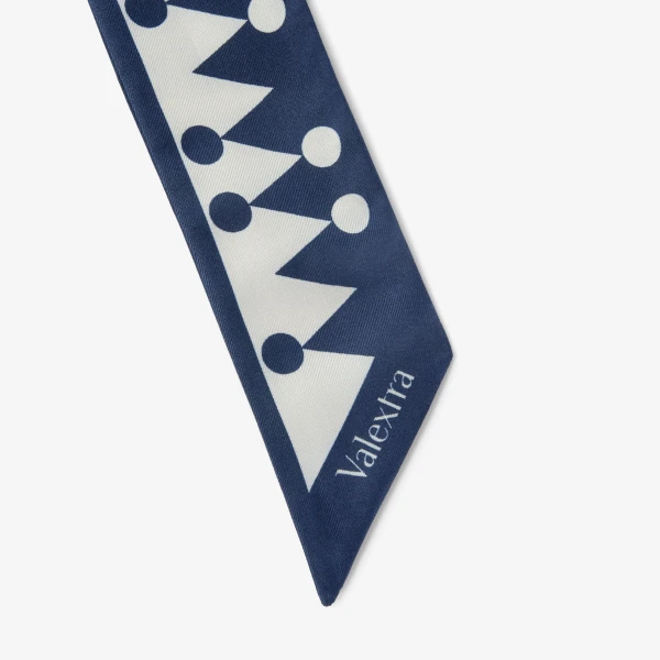 Valextra Silk Band Geometric in Sapphire Blue and Pergamena White | Scarves | Coveti