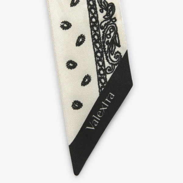 Valextra Silk Band Paisley in Pergamena White and Black | Scarves | Coveti