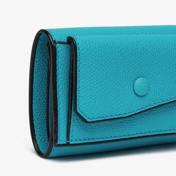 Valextra Small Wallet with Coin Holder in Aquamarine Blue | Wallets & Purses | Coveti